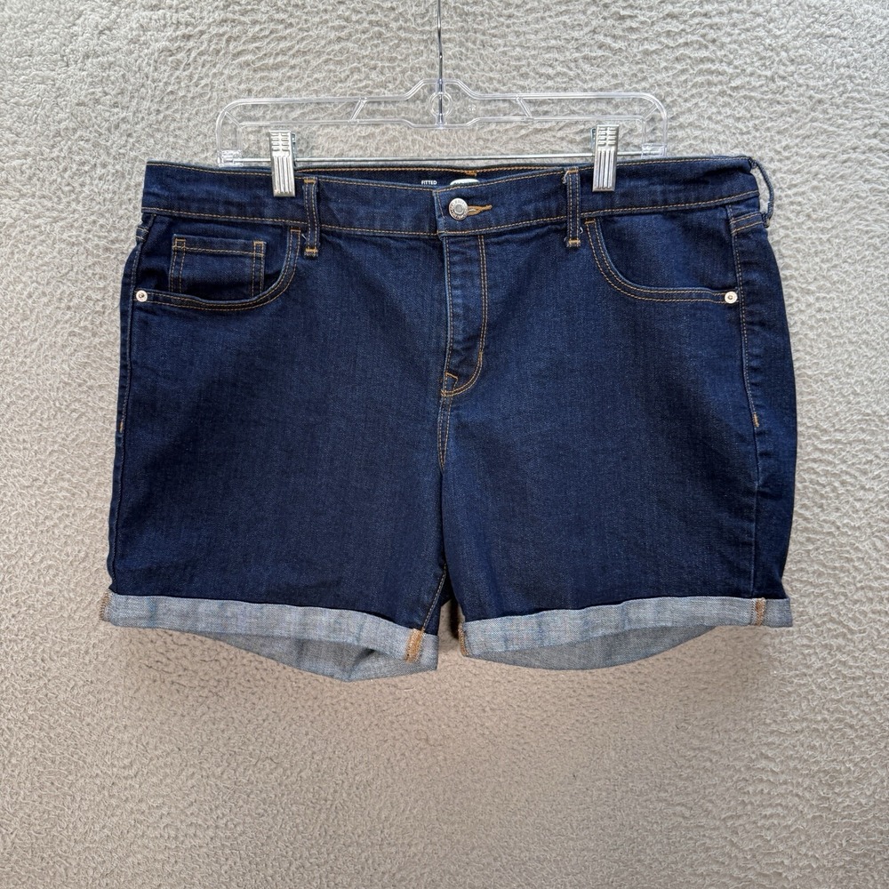 Old Navy Shorts Womens 16 Blue Fitted Stretch Denim Cuffed Preppy Casual